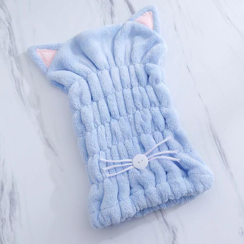Women's Quick-Dry Coral Fleece Hair Wrap - Soft, Absorbent Cat Ear Bath Cap