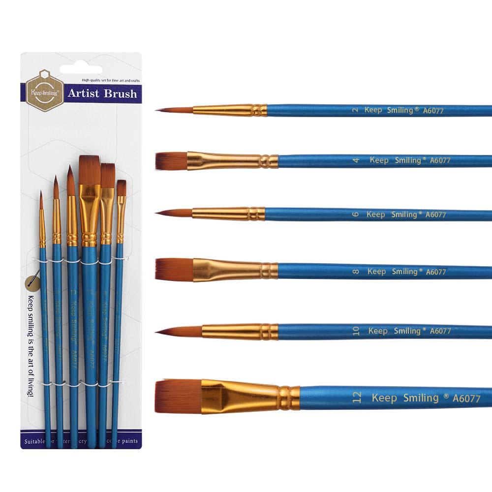 

6-Piece Nylon Brush Set for Watercolor, Gouache, Acrylic, Oil & Digital Painting 6-Piece Pearl Blue Set синій