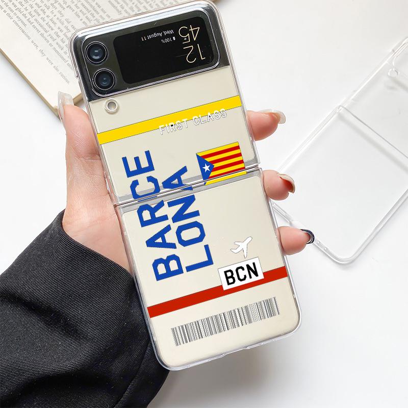 Travel New York Airplane Ticket Art Fashion Case For Samsung Galaxy Z Flip 3 4 5 6 7 Hard Folding Z Flip4 Clear PC Cover Gift