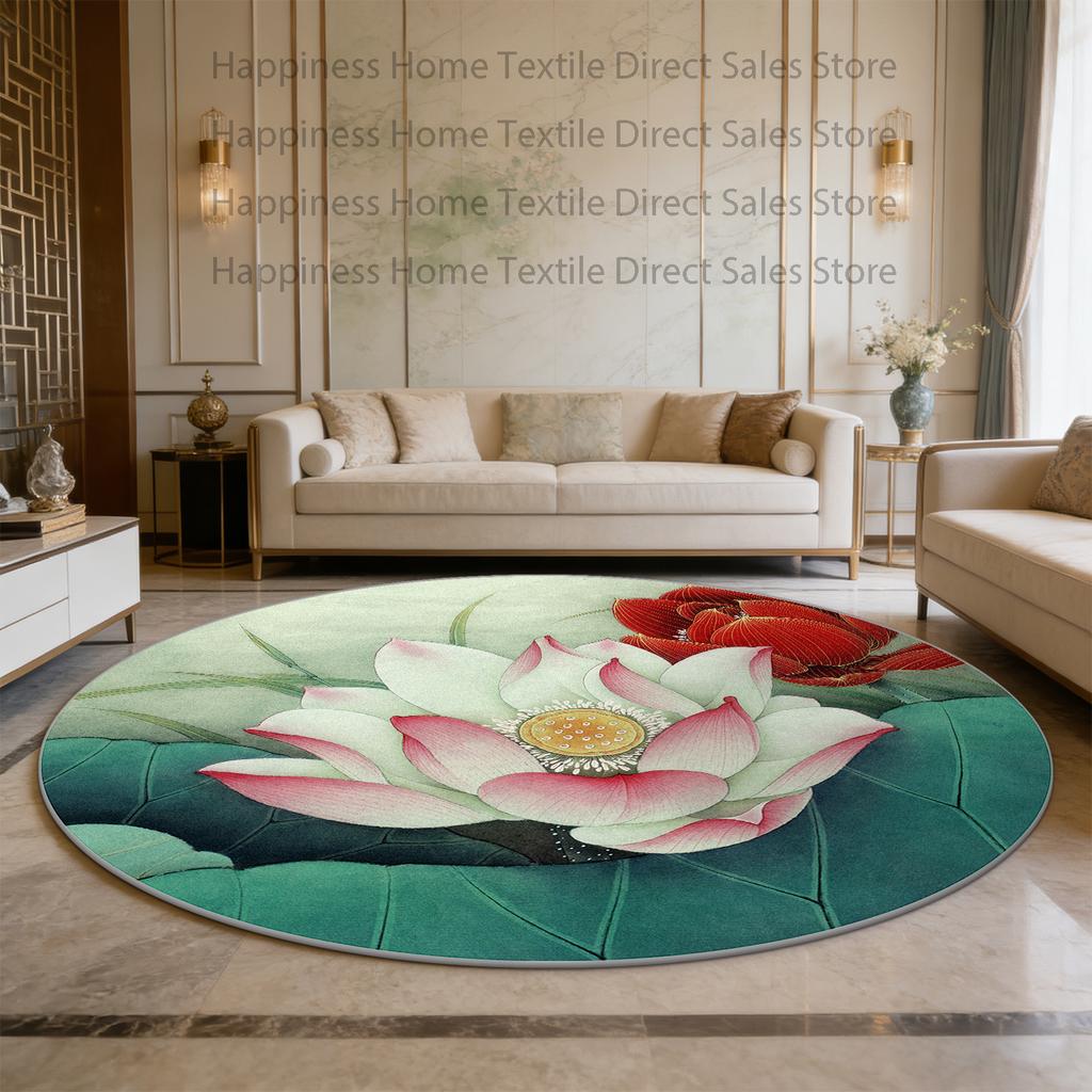 New Chinese Style Lotus Pattern Living Room Carpet Decoration Home Washable Non-slip Bedroom Floor Mats Large Area Study Rug