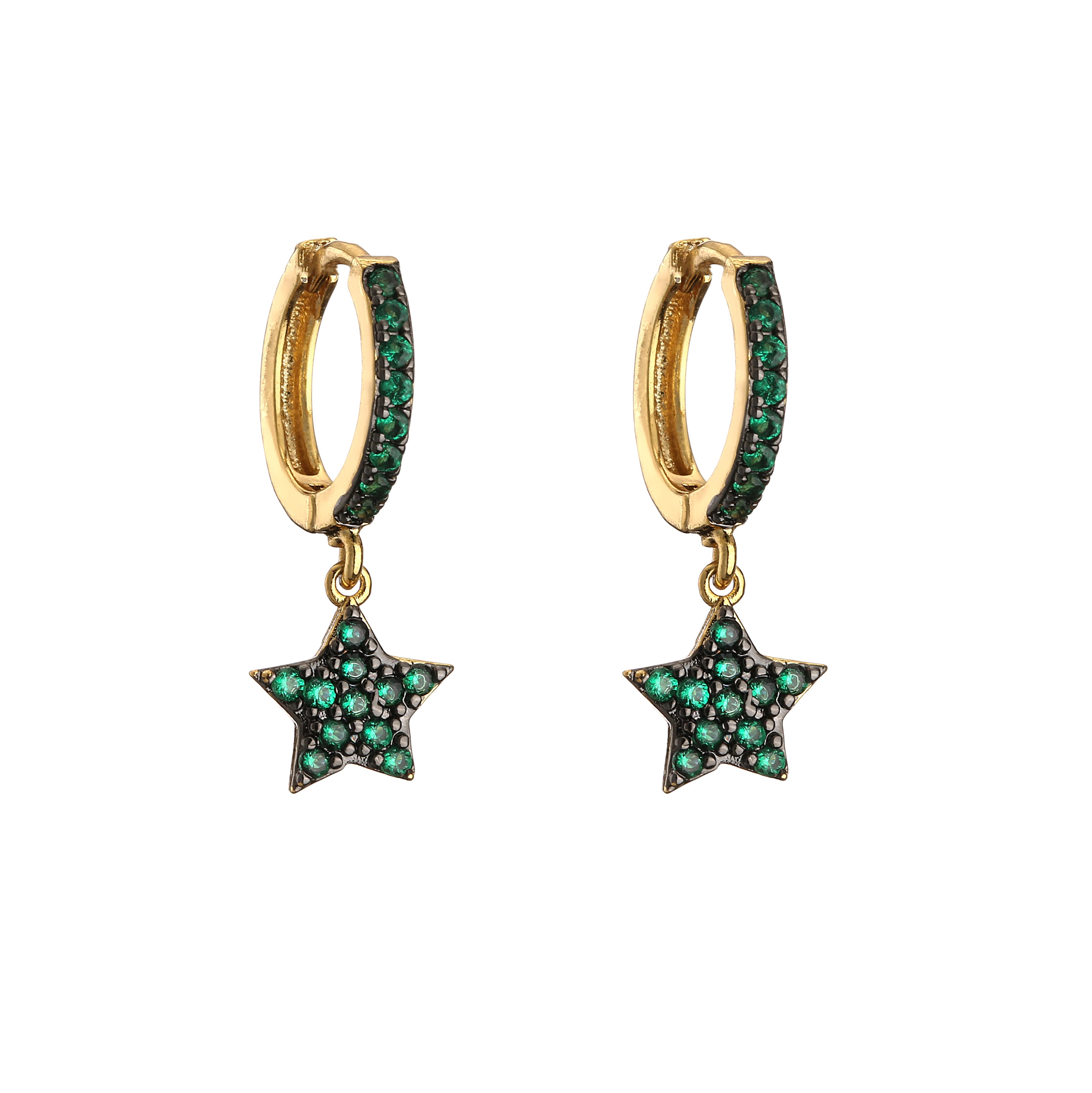 

18K Gold Plated Brass Black Heart Star Earrings,Colorful CZ Drop Earrings for Women Cute Zircon,Wholesale Dropship