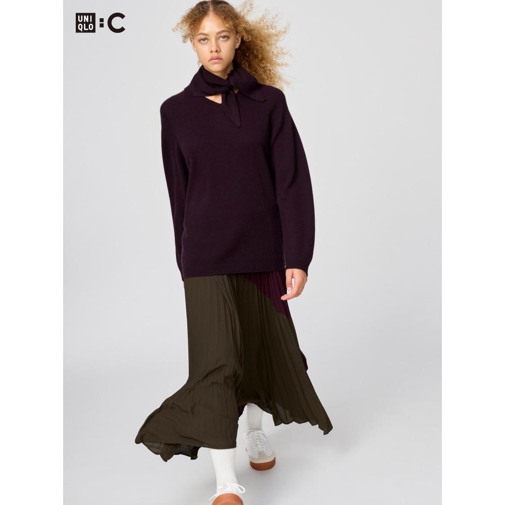 Uniqlo Pleated Long Skirt  Color Block 