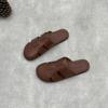 Johnature Retro Genuine Leather Flat Slippers Leisure Versatile Round Toe Soft Sole Women Outdoor Slides