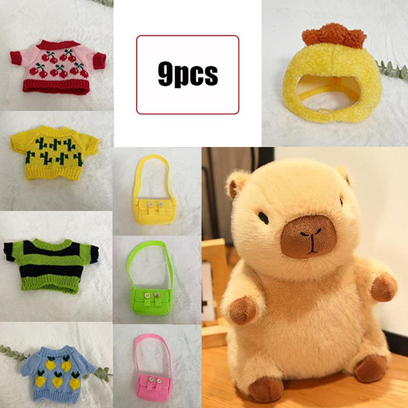 8-10Pcs Capybara Plush Doll With Clothes & Accessories Cute Stuffed Animal Dress Up Doll Toys Set