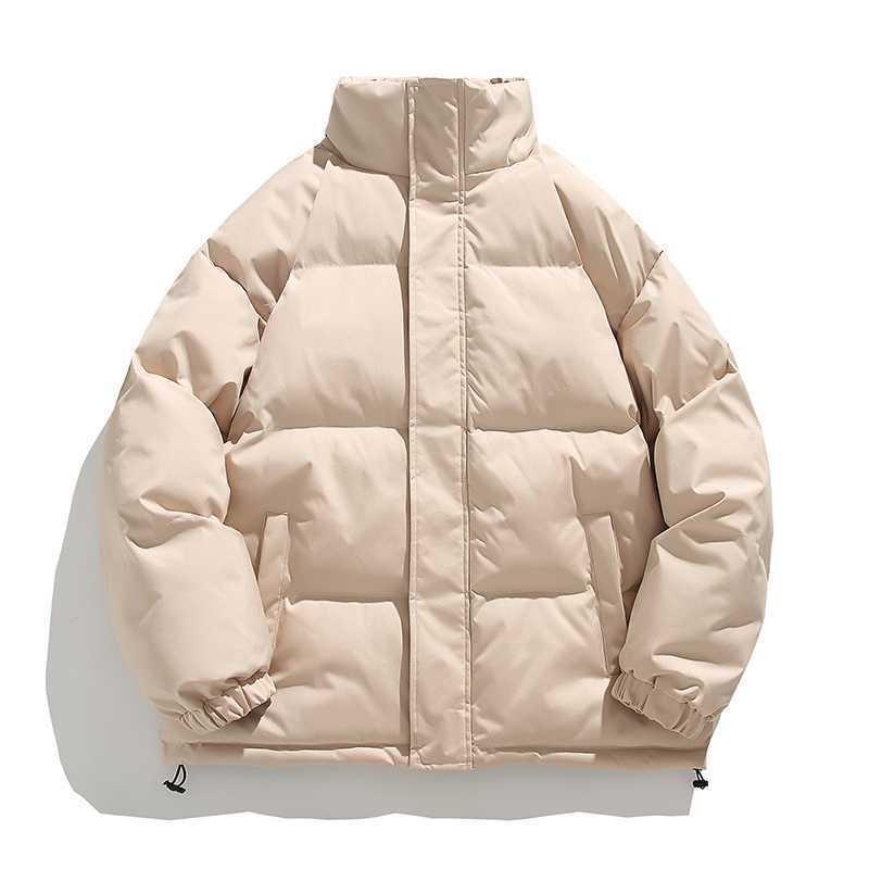 Minimalist style solid color stand-up neck cotton-padded clothes men's winter new trendy loose warm cotton clothes casual versatile bread clothes