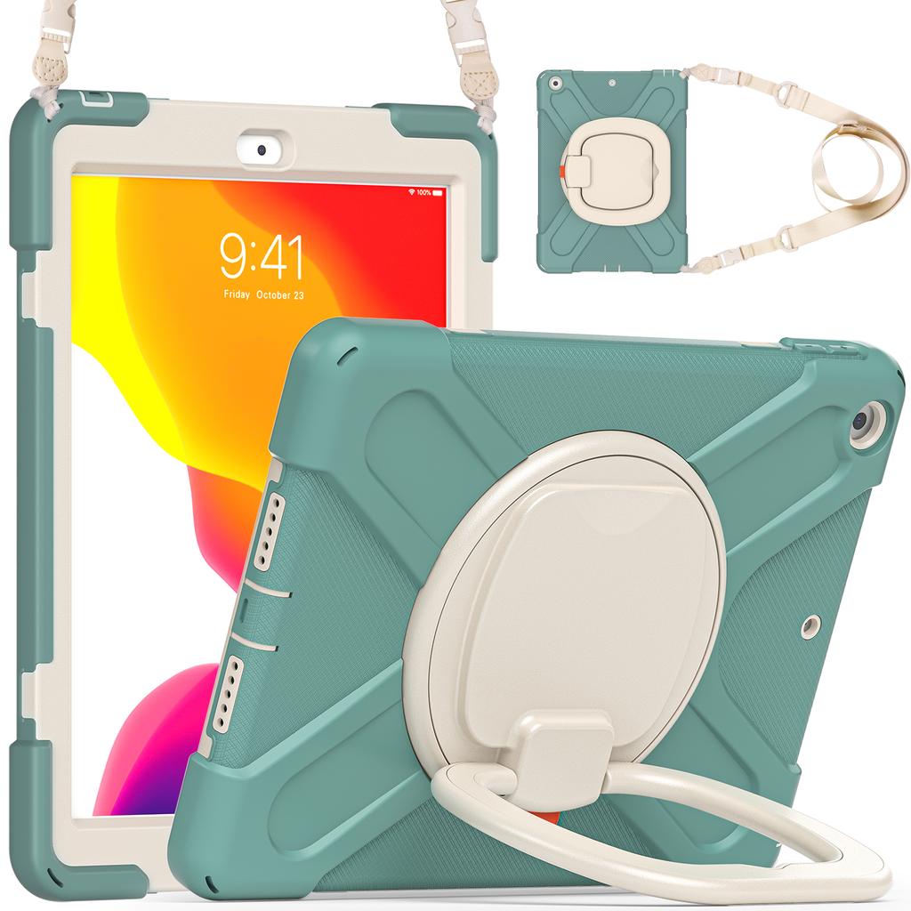 360 Rotating Kids Case Universal for IPad 10.2 2019 2020 2021 7th 8th 9th Generation Heavy Duty Stand Cover with Shoulder Strap