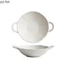 Solid Color Ceramic Double Ear Bowl Large Capacity Noodle Bowl Soup Bowl Salad Bowls Snack Bowls Restaurant Creative Tableware