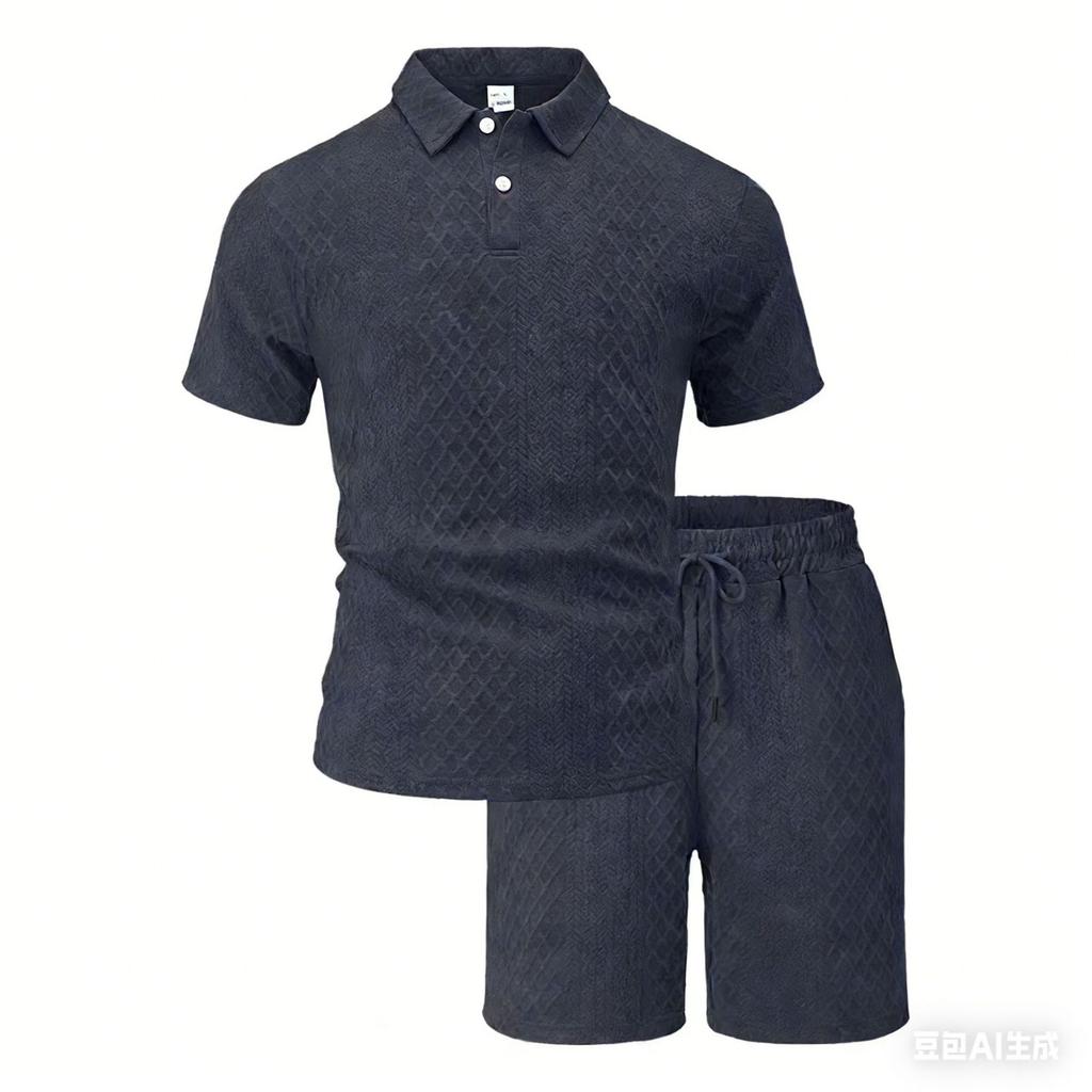 Heren Casual Sport Jacquard Korte Mouw Polo Shirt En Korte Broek Set