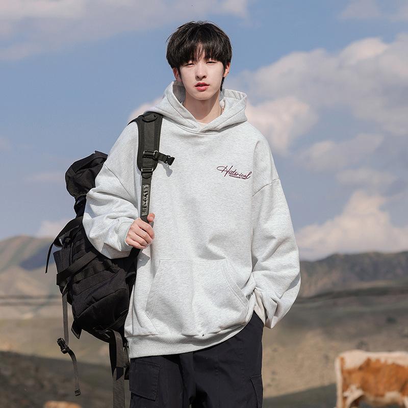 400G heavy trendy brand embroidered hooded sweater men's and women's spring loose and versatile jacket