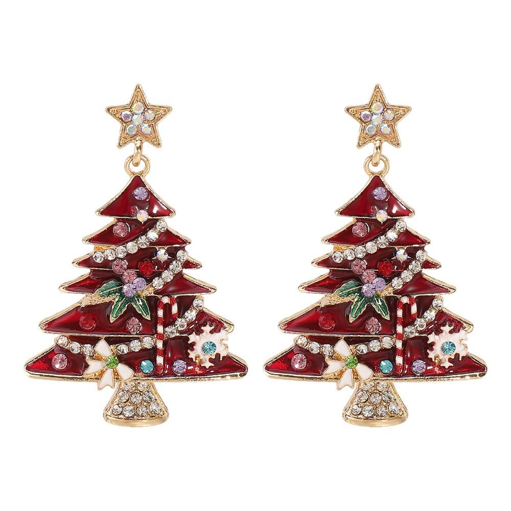 Dripping Oil Xmas Earrings Studs Rhinestone New Year Dangle Earrings Christmas Tree Earrings  Gift
