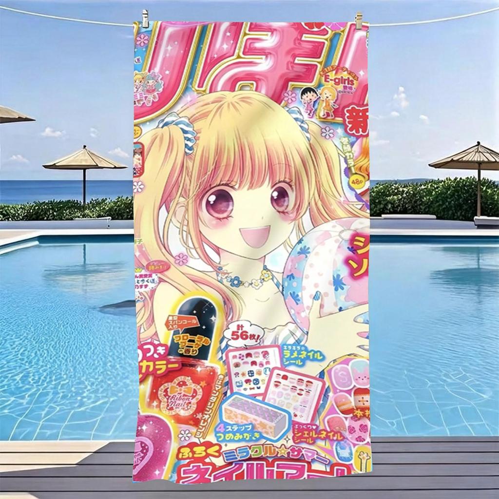 1pc Japanese Cute Anime Girl Magazine Print Microfiber Beach Towel Quick Dry Absorbent Sand Free for Beach Bathroom Accessories