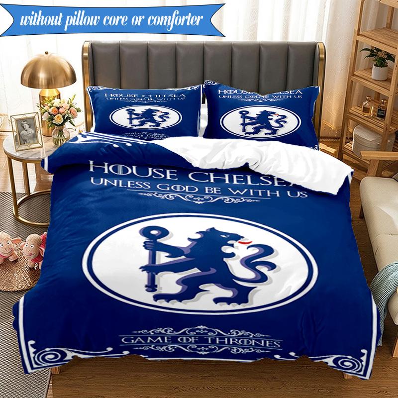 3PCS Chelsea Fc  Printed Soft Bedding Set,Including 1pc Duvet Cover And 2pcs Pillowcases Perfect for Bedroom, Dormitory, Fan Gift