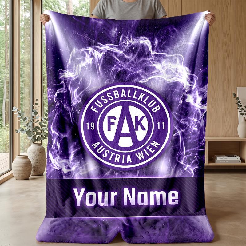 Custom Text Flannel Throw Blanket, Lightweight Cozy Bed Sofa BlanketAustria Wien FC