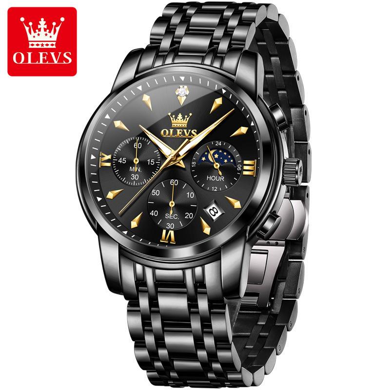 Luxury Chronograph Quartz Watch for Men Fashion Multifunctional Moon Phase Waterproof Luminous Date Business Men's Watches