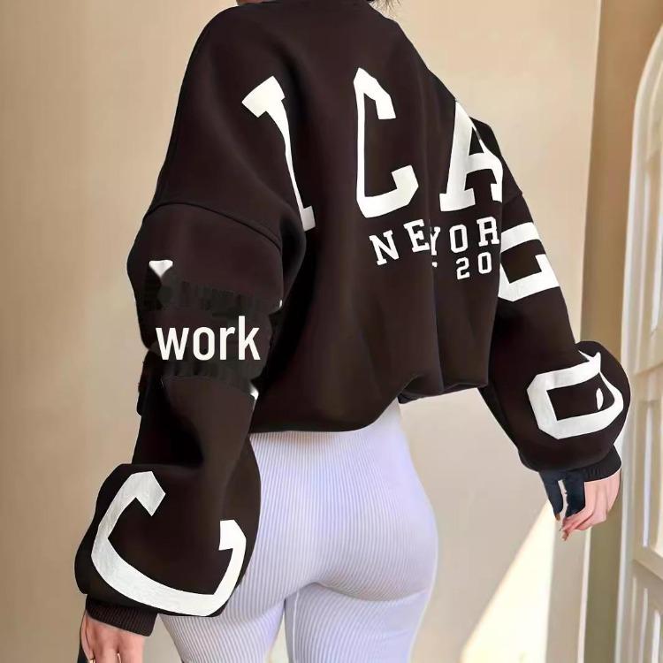 2023 Women's Loose Round Neck Casual Sweatshirt Thick Versatile Letter Print
