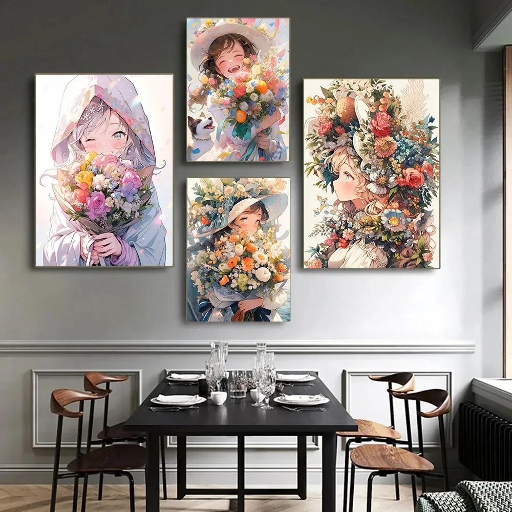 A Girl Who Loves Flowers Decorative Painting Minimalist Aesthetics Print Canvas Painting for Living Room Modern Home Decor