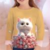 Animal Cat Children's 3D Digital Printing Girl Fashion Trend Round Neck Long Sleeved T-shirt