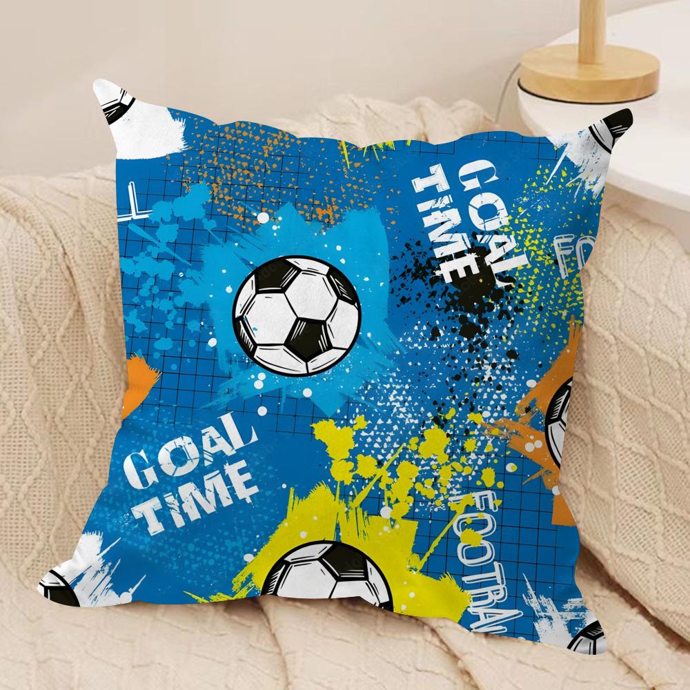 Classic Football Cushion Cover Soft Plush Fabric Double-Sided Printed Sofa Cushion Cover for All Seasons Home Decor Gift