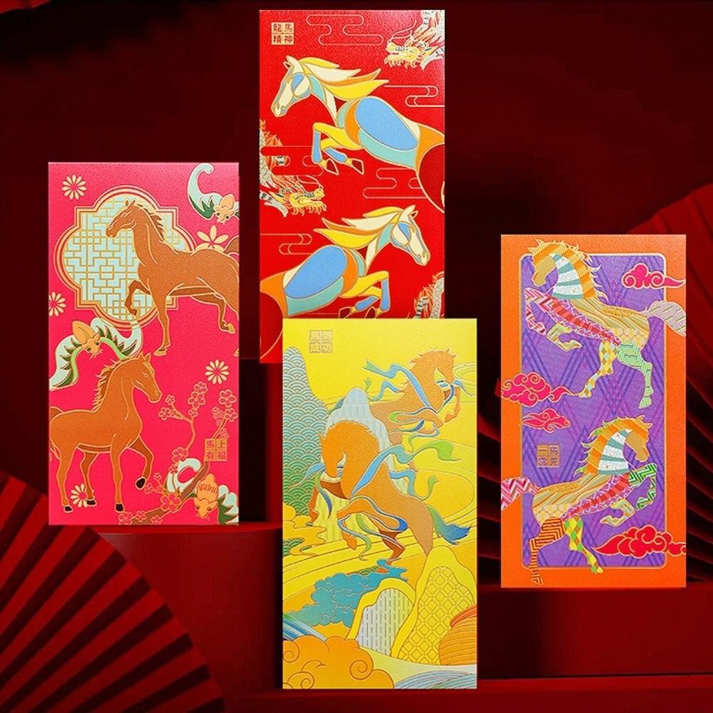 6pcs Chinese Style 2026 Horse Year Red Envelope Artistic Gold Stamping New Year Money Envelope Paper Craft Creative