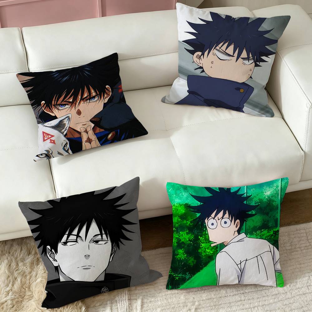 Cartoon Fushiguro Megumi Pillow Case Square Double-Sided Sofa Cushion Cover Bedroom Bedside Pillow