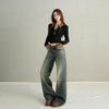 2025 Autumn/Winter Women's Sleek Low-Waist American Loose Straight-Leg Floor-Length Wide-Leg Jeans