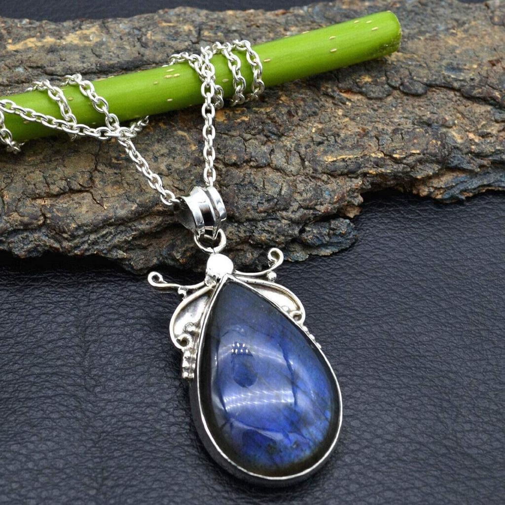 Labradorite Necklace, 925 Sterling Silver, Designer Necklace, Wedding Gift, Party Necklace, Handmade Jewelry, Boho Necklace