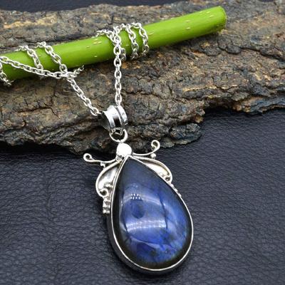 Labradorite Necklace, 925 Sterling Silver, Designer Necklace, Wedding Gift, Party Necklace, Handmade Jewelry, Boho Necklace