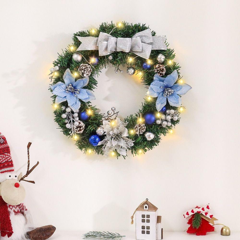 Garland With Bow Christmas Wreath Home Decor Artificial Christmas Decoration Gold 30CM Door Hanging Rattan Classroom