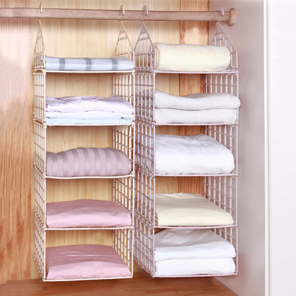 2/3/4/5 Tier Folding Closet Organization Shelves Multi-Purpose Checkered Clothes Rack For Home Bedroom