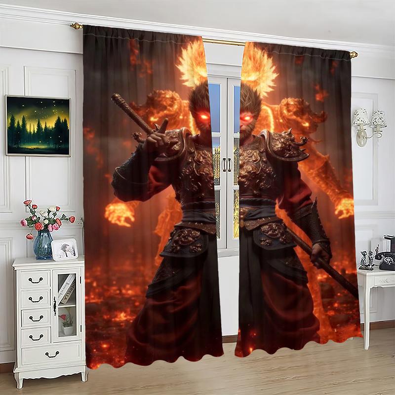 2 pieces - Monkey - Printed curtain 100% polyester material, suitable for home decoration (excluding light pole)