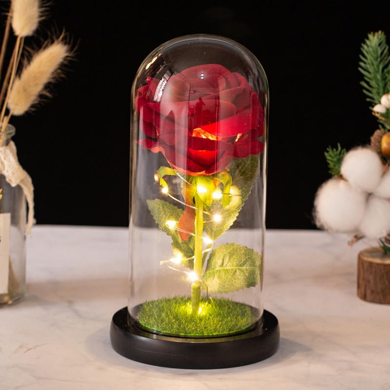 Glass Cover Eternal Rose Ornament, Dried Flower Simulation Bouquet Creative Mother's Day Valentine's Day Gift