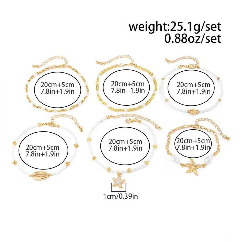 Salircon 2 Styles Bohemia Starfish Scallop Anklet for Women Summer Exquisite MultiLayer Imitation Pearl Anklets Beach Jewelry