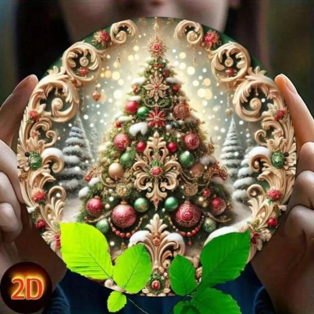 Metal Wall Art Christmas Tree Sign Round Farmhouse Decor Holiday Gift