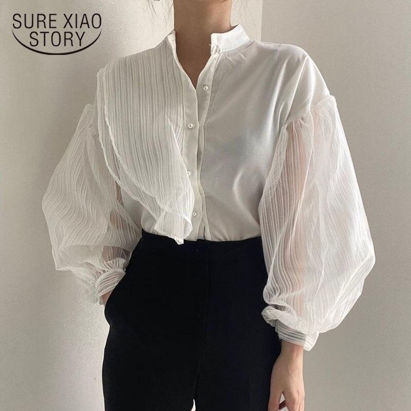 Moda Camisa Blanca Mujer Malla Puff Blusa Manga Larga Mujeres Elegante  Suelto Sexy Ver a través de Tops Femeninos comprar a buen precio — entrega  gratuita, reseñas reales con fotos — Joom