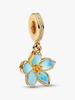 760667C01 14K Gold Plated Blue Blossom Dangle Flower Charm
