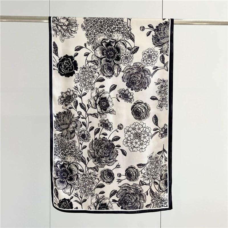 Graceful 100% Pure Silk Scarf Women Elegant Mulberry Silk Floral Neckerchief Scarves Shawls