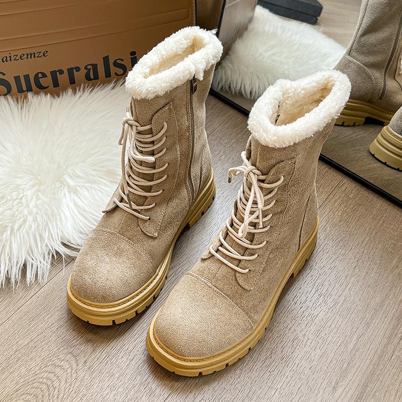 Fashion 2024 Women Winter Snow Boots Warm Flat Platform Lace Up Ladies Women's Shoes New Flock Fur Suede Ankle Boots Plus Size
