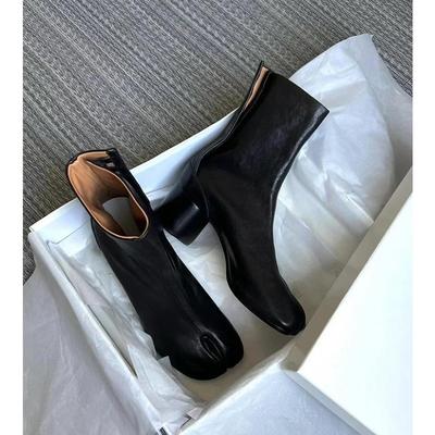 Mode Luxusmarke Designer Tabi Zehensteg Stiefeletten Damen Echtes Leder Klobiger Hoher Absatz Kurze Stiefel 2025 Frühling Herbst Schuhe