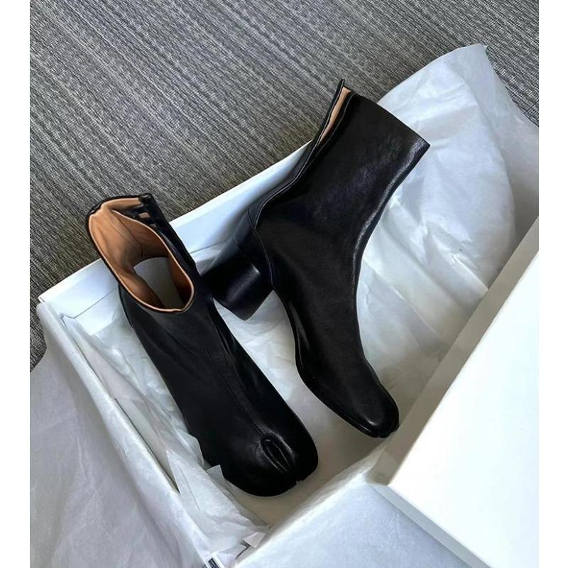 Luxury Brand Designer Tabi Split-toe Ankle Boots Women Genuine Leather Chunky High Heel Short Boots 2025 Spring Autumn Shoes