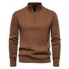 Pull pour homme col semi-montant zippé uni élastique coupe slim manches longues pull décontracté business homme pull tricoté