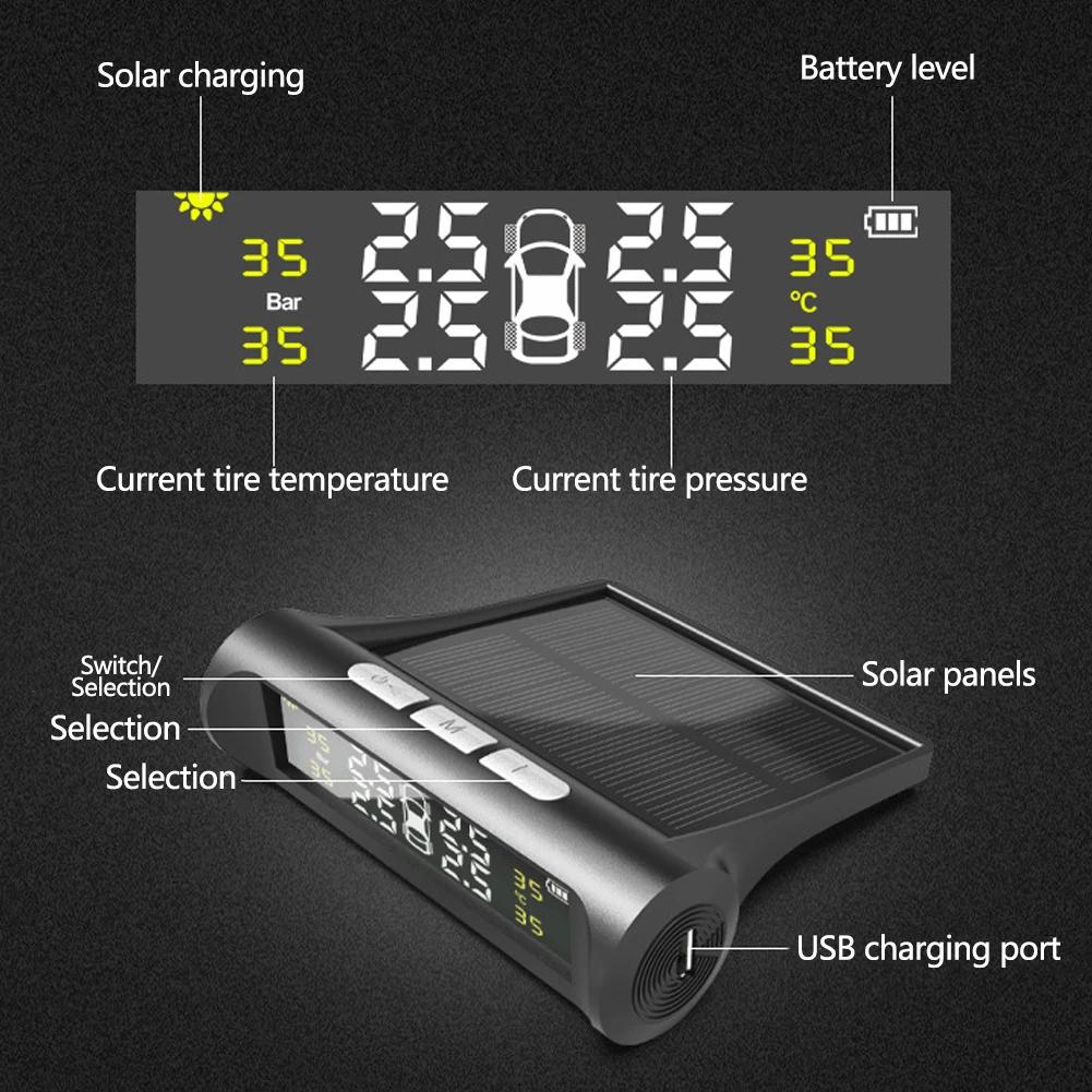 Solar Power TPMS Car Tire Pressure Alarm Monitor System, Auto Security Alarm Systems, Tyre Pressure Temperature Warning