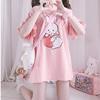 Summer Women Cute Lolita Pink T-Shirts Cartoon Strawberry Rabbit Print Tshirt Ruffles Short Sleeve Tops JK Girls Kawaii Tee Top