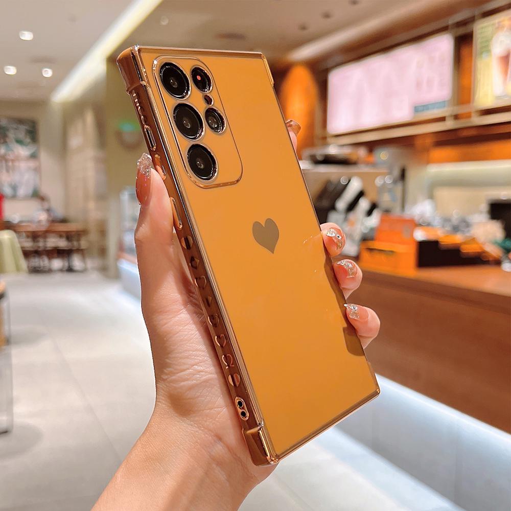 

Мягкий гальванизированный чехол для телефона Love Heart для Samsung S24 Ultra S24 S23 Ultra S23 A15 A35 A55 A14 для iPhone 15 Pro Max 15 Pro 14 Pro Max 14 13 Cover iPhone 15 Plus коричневый