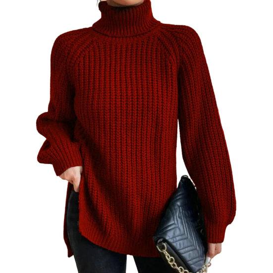 Camisola feminina lado split hem coldproof pele-toque chique pulôver feminino sólido camisola de malha térmica roupas diárias