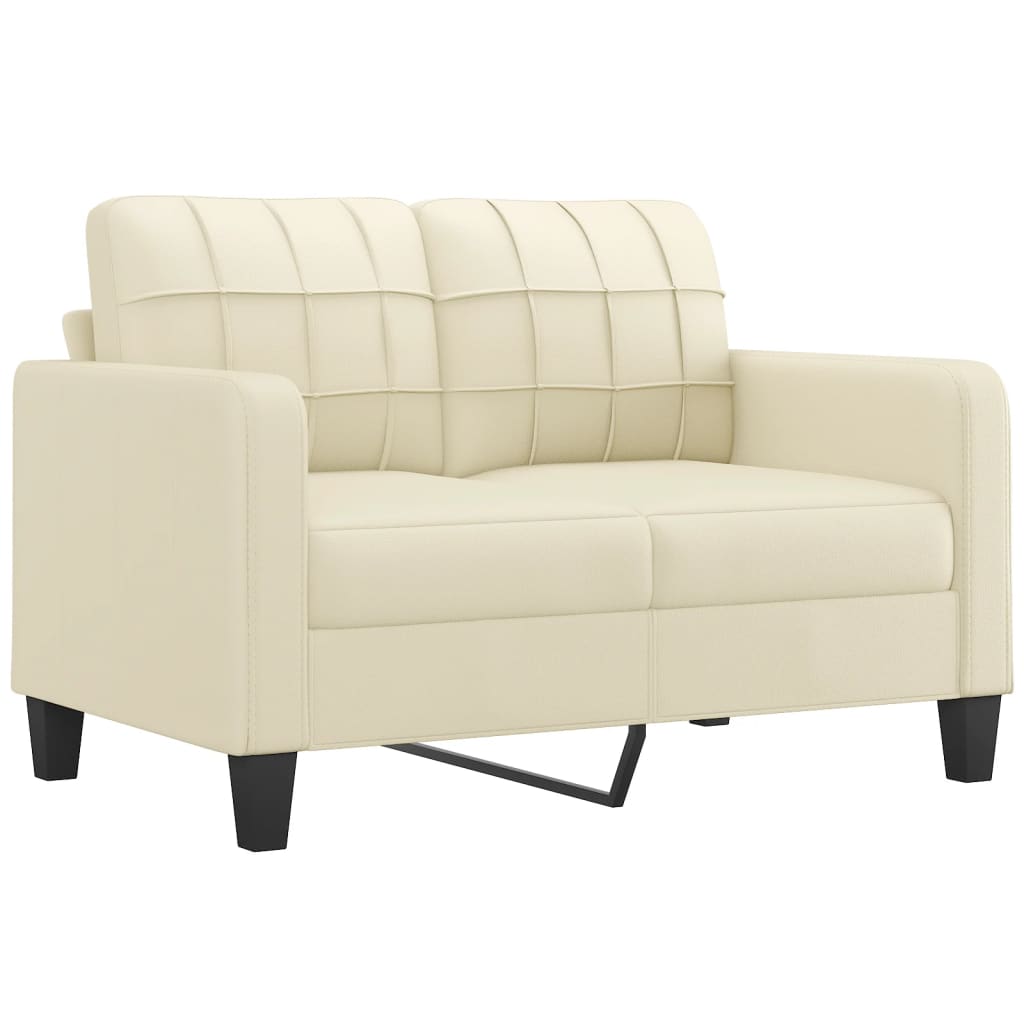 2 Seater Sofa with Decorative Cushions Cream 120 cm Artificial Leather
