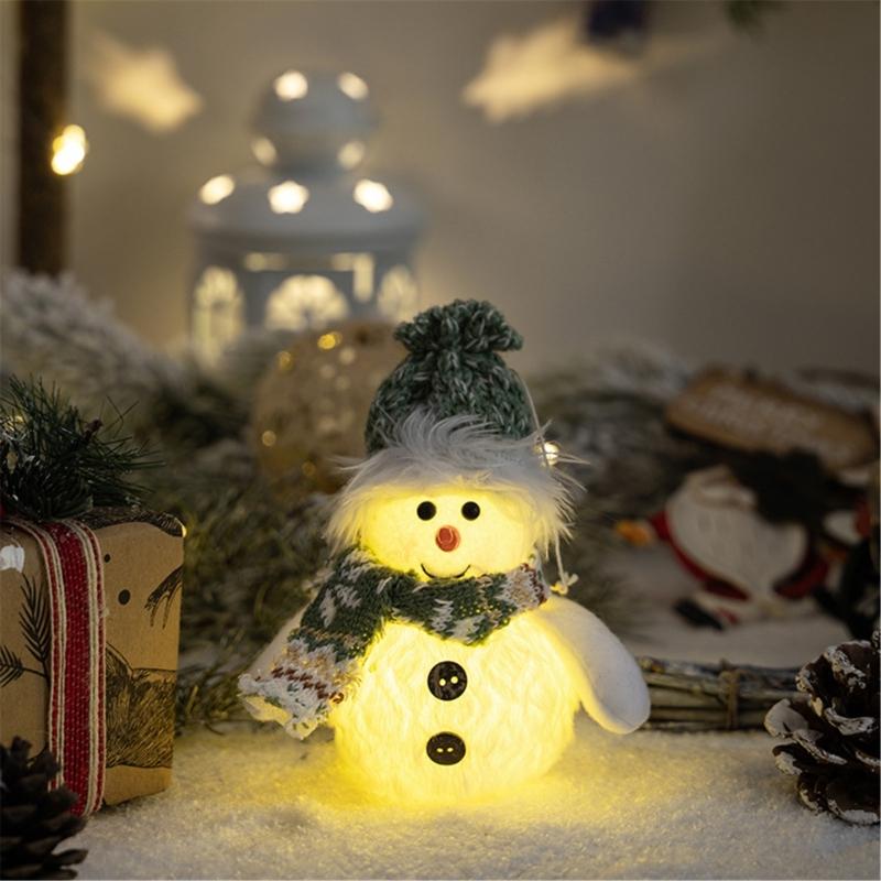 Pack of 2 Christmas Snowman Ornament with Knitted Hat and Scarve Decorative LED Lights Holiday Decoration Accessories