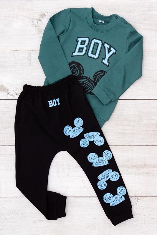 

Комплект – Бавовняний костюм-двійка для малюків з топом та штанами, Повсякденний комфорт, Демісезонний, 5063-023-33-4-1 HC 74 темні moss зелений колір