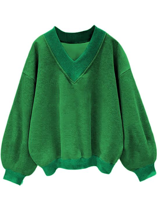 Arrival Women's Pullover Sweatshirt V-Neck Korean Fashion Loose Fit Casual Crew Neck Multi-Color Tops