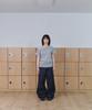 Tansanmageunesyum One-Shoulder Eyelet T-Shirt (Gray)
