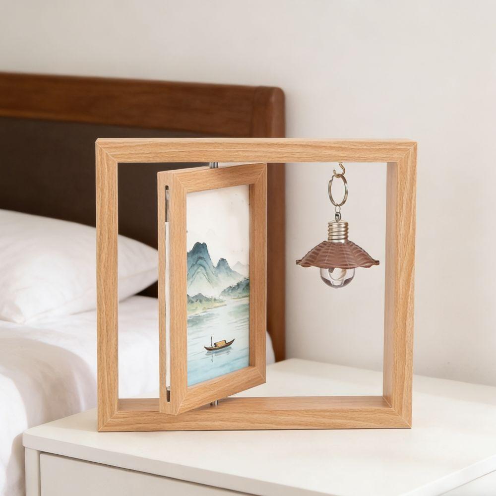 Double-Sided Wooden Picture Frame Rotate Square Flip Photo Frame Creative Hollow Commemorative Photo Frame Decoration